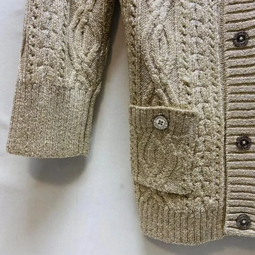 White House Black Market‎ Cardigan Sweater Women's Small Gold Metallic Knit EUC